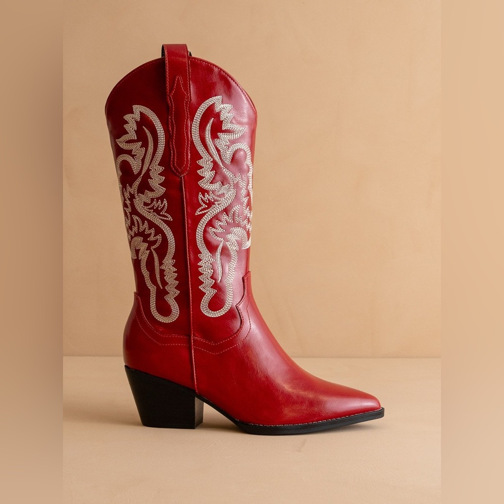 Contrast Embroidered Leather Western Boots - Oasis Society - Picture 3 of 5